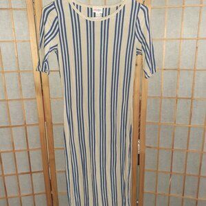 LULAROE JULIA DRESS CREAM/BLUE STRIPES LONG STRETCH SUMMER MAXI WOMENS SIZE S